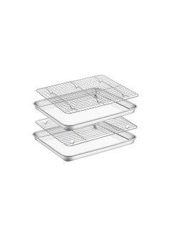 اشتري Baking Sheet with Cooling Rack Set, Set of 4 [2 Sheets+2 Racks], Size 16x12x1 Inch, Estmoon Stainless Steel Cookie Sheet for Baking Use, Baking Pan Non Toxic &Heavy Duty, Oven & Dishwasher Safe في السعودية