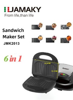 Buy 6-In-1 Multi Snack Maker With Sandwich-Panini Grill-Waffle-Donut-Madeline Cake-Nut Maker,Detachable Plates & Indicator Lights 1500W JMK2013 in Saudi Arabia