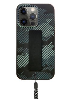 اشتري iPhone 13 Pro Max Hybrid Anti Drop Case with Hand Grip and Lanyard Strap Camouflage Charcoal Black في الامارات