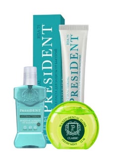 Buy Set of Antibacterial Toothpaste with Antibacterial Mouthwash and Dental Floss Classic - 12 m in Saudi Arabia