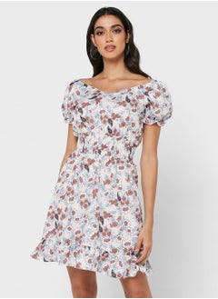 Buy Printed Puff Sleeve Dress in Saudi Arabia