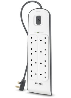 اشتري 8 Way 8 Plug Surge Protection Strip With 2 Meters Cord Length - Heavy Duty Electrical Extension Socket X 2.4 A Shared Usb Ports في الامارات