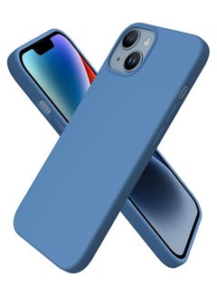 Buy iPhone 14 Plus Case Silicone Cover Soft Liquid Gel Rubber Cover Anti-Scratch Anti-Fingerprint Anti-Drop (Blue) in Saudi Arabia