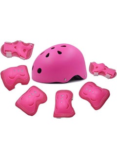 Buy Kids 7 in 1 Helmet, Adjustable Protections for Scooter Skateboard Roller Skating Cycling (Pink) in UAE