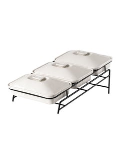 Buy Shallow Porcelain 3-Tier Casserole Set with Black Stand Rack - 30cm x 3 in UAE