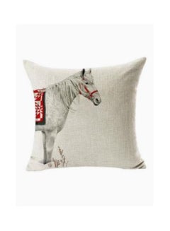 Buy White Horse Printed Throw Pillow Case Cushion Cover in Saudi Arabia