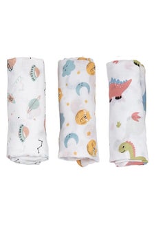 Buy 100% Cotton Muslin Baby Swaddle Wrap for New Born, Size 100 cm by 100 cm - Pack of 3 in UAE