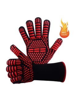 Buy Bbq Gloves 800c Heat Resistant Grill Gloves Fireproof Barbecue Grilling Potholders Silicone Non-slip Oven Mitts For Bbq, Cooking, Baking, Grilling in UAE