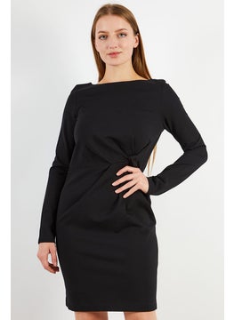 Buy Women Solid Long Sleeve Mini Dress, Black in Saudi Arabia