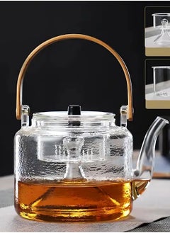 Buy 1000ml Heat-Resistant Glass Teapot with Strainer, Bamboo Handle, and Infuser - Ideal for Kung Fu Tea, Boiling Water, and Flower Pot Brewing - Explosion-Proof Design in UAE