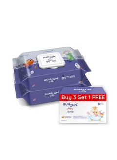 Buy Baby Gentle 99% Pure Water Wet Wipes With Lid144 Pcs.(Pack Of 2) & Baby Soap (4N X 50 Gram) Combo in UAE