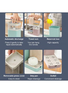 Buy 3 In 1 Manual Press Soap Liquid Dispenser With Sponge Pump Drain Storage Box Kitchen Dish Towel Hanger in UAE