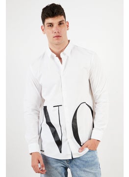 Buy Men Boxy Fit Graphic Long Sleeves Casual Shirt, White in UAE