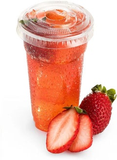 Buy Plastic Juice Cup With Lid 8 Ounce Clear 50 Pieces in UAE
