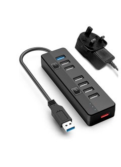 اشتري USB 3.0 Hub Powered With 10W Power Adapter，1 Port USB 3.0+ 6 Port USB 2.0 Data Hub Portable USB Splitter with Individual On/Off Switches for Mouse, Keyboard, Hard Drive and More USB Devices في الامارات