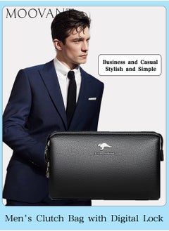 Buy Secure PU Leather Men's Clutch Wallet, with Zipper & Password Lock, Stylish Business Casual Handbag, with Multiple Card Slots, Anti-Theft Design, Black in Saudi Arabia