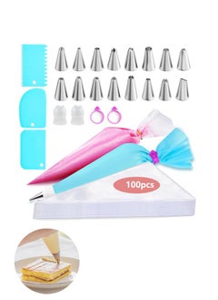 Buy Piping Bags and Tips Set, Cakes Decorating Supplies Kit with 100pcs 12 Inch Pastry Bags, 16 Piping Tips, 3 Cake Scraper, 2 Couplers, 2 Bag Ties, Simple and Convenient Baking Supplies Set in UAE