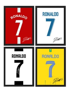 Buy Set of 4, Cristiano Ronaldo Autographed Club Jerseys Collection Poster with Frame 30x40cm in UAE