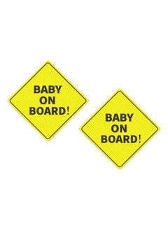 اشتري 2 Pack Baby On Board Car Sign, Bright Yellow See-Through Safety Warning Sticker, No Need Suction Cup or Magnet Durable & Strong Adhesive (12.5x12.5cm) في الامارات