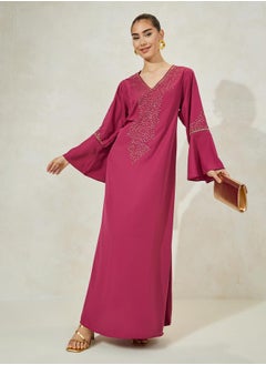 Buy Embellished Detail Bell Sleeves Jalabiya in Saudi Arabia