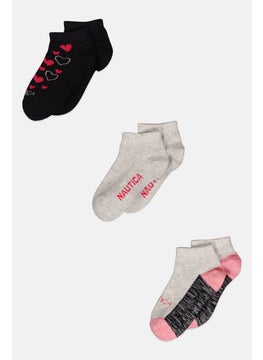 اشتري Toddlers Girl 3 Pairs Ankle Socks, Black/Grey/Pink في الامارات