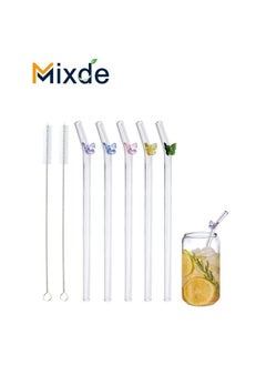 Buy 7-Piece Reusable Colorful Butterfly Glass Straws With 2 Cleaning Brushes in Saudi Arabia