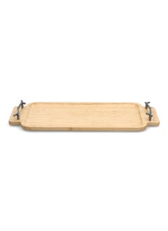 Buy Durable Rectangular Bamboo Serving Tray with Metal Handle Brown 4 x 21 x 50 cm G17-X350L in Saudi Arabia