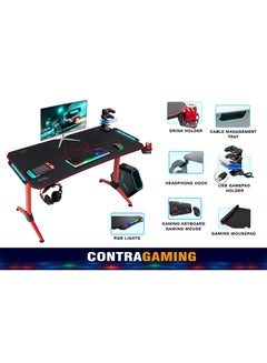 Buy ContraGaming by Gaming Table MY 1160 Red RGB Lighting with Gamepad Holder USB Holder Cable Management with Carbon Fiber Top with S101-2 USB Keyboard Combo in UAE