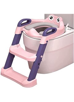 Buy 2 In 1 Foldable Kids Toilet Training Seat With Adjustable Step Stool Ladder, Pink in UAE