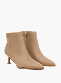 Buy Women Monogram Embossed Ankle Boots with Kitten Heels and Zip Closure in Saudi Arabia