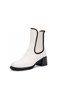 Buy Women's Ankle Boots Simple Genuine Leather Design Elastic Band Easy Sleeve Way Stylish Comfortable Non-Slip Women's Boots in Saudi Arabia
