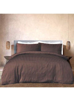 Buy HOTEL COLLECTION Stripe Double COFFEE Brown Duvet Cover set with 2 Pillow Case 220x240 cm in UAE