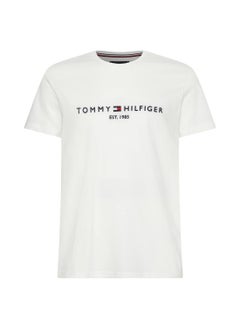 Buy Men's Tommy Hilfiger Logo Regular Fit T-Shirt - Cotton, White in UAE