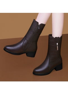 Buy 2023 Womens Mid-Calf Boots Autumn Winter Warm Martin BootsBrown with cotton Brown with cotton in UAE