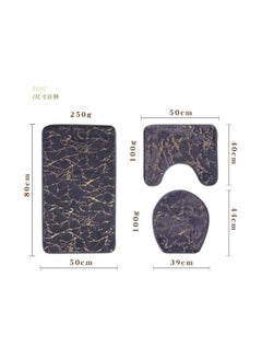 Buy Marble Texture Bathroom 3Piece Mat Sets Pedestal Mat Lid Toilet Cover Bath Mat Doormat Non Slip Rug Dark Grey in Egypt