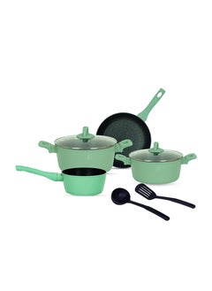 اشتري 8 Piece Granite Coated Cookware Set Nonstick Coating For Cooking Casserole With Lid Frying Pan Saucepan  Kitchen Tools Green في السعودية