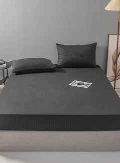 Buy Premium 3 Piece King Size bedsheet Set Satin Stripe Solid Rich Black in UAE