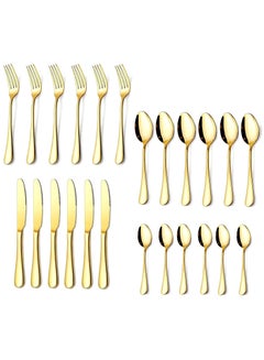 Buy 24-Piece Stainless Steel Cutlery Set (Golden) - Ideal Tableware, Flatware, Dinner Set for 6 - Includes Spoon Set, Knife Set, Fork Set - Gold Plated Spoons, Knives, Forks in Saudi Arabia