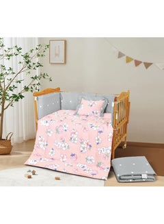 Buy Children's bed mattress 5 pieces summer, consisting of a quilt size 132 * 104 cm, fitted sheet 70 * 130 cm, pillow size 38 * 28 cm, barriers size 33 * 300 cm, barriers size 33 * 130 cm in Saudi Arabia
