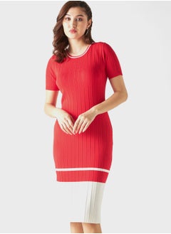 Buy Ribbed Color Block Dress in UAE