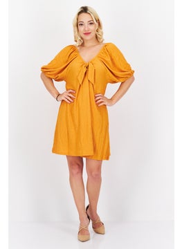 Buy Women Textured Puffed Sleeve Mini Dress, Squash in UAE