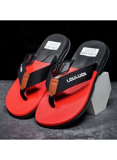 Buy Men's Beach Anti-skid soft Bottom Wear-resistant Flip-flops Red in Saudi Arabia