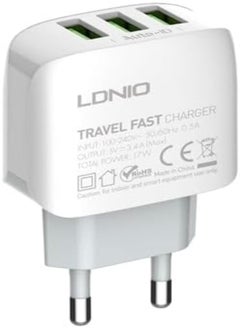 اشتري LDNIO A3312 Fast Wall Charger 17W With 3 USB Port AUTO-ID 3.4A With Micro Cable - White في مصر