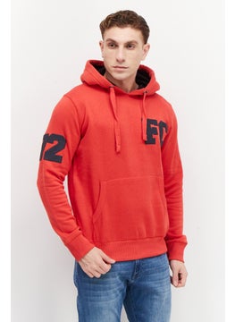 Buy Men Hood with Drawstring Front Pocket Fleece Sweatshirts, Red in UAE