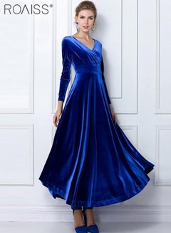 Buy Women's V Neck Velvet Dress Elegant Elastic Skirt Dress Fashion Long Sleeve Fishtail Dress in UAE