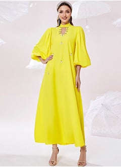 Buy Hand-Stitched Diamond Dress Abaya Yellow in Saudi Arabia