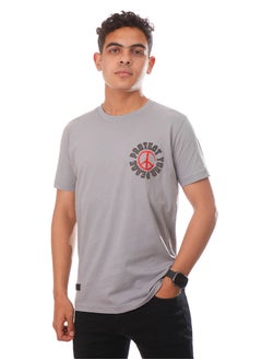 Buy Coup - Printed Slim Fit T-Shirt - Grey in Saudi Arabia