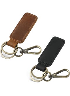 Buy Genuine Leather Car Keychain, 2PCS Universal Key Fob Keychain Leather Key Chain Holder For Men And Women, 360 Degree Rotatable With Anti-Lost Ring, Vintage Carabiner Clip (Brown And Black) in UAE