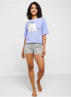 Buy Crew Neck Graphic T-Shirt & Pyjama Shorts in UAE