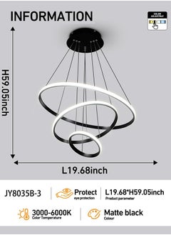 Buy 3 Ring Chandelier For Living Room Modern Ceiling Light Circular Design 20+40+60cm Color = Black in UAE